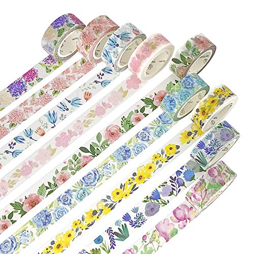 Product Cover IVLWE Flowers & Plants Masking Washi Tape Set | 9 Rolls | 0.6 Inch (15mm) Wide | for Scrapbooks, Photo Frames, Bullet Journals, Arts and Crafts. (Assorted Memorial of Flowers)