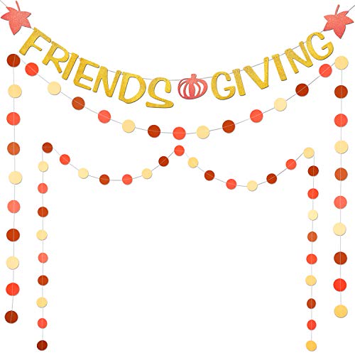Product Cover Friendsgiving Gold Banner and Paper Garland Circle Dot Hanging Decorations for Thanksgiving Friends Party Accessories