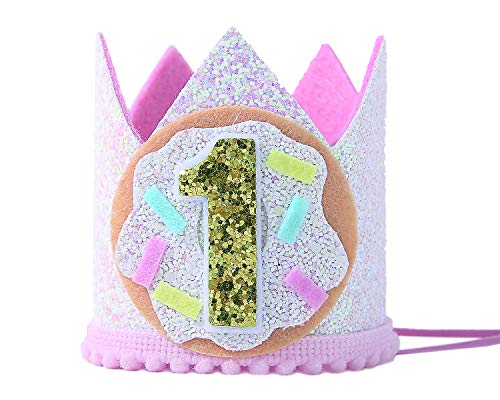 Product Cover First Birthday Hat for Donut Party - Donut Birthday Crown for Photo Booth Props and Backdrop Cake Smash, Best Donut Party Supplies for Kids