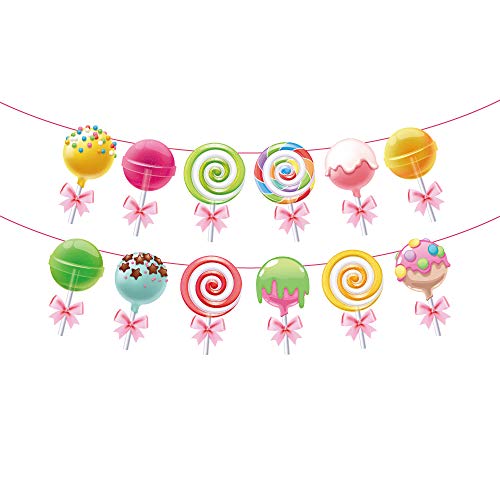 Product Cover Anor WishLife Candyland Banner,Lollipop Banner,Rainbow Candy Banner,Donut Banner,Candyland Party Supplies,Candyland Baby Shower,Candyland Decoration for Girls,Kids,Home,Classroom,Bedroom