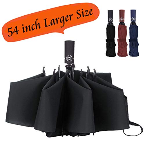 Product Cover Umbrella Large Inverted Folding Umbrellas Windproof Compact Folding Auto open close 10 ribs - Black