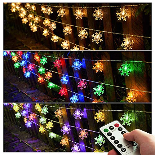 Product Cover Homeleo Multicolor Changing LED Snowflake Decorations,Battery Operated Christmas Fairy Lights, Light up Snowflake Ornaments for Christmas Tree, Party, Wedding, New Year Decor(25ft.50Leds)