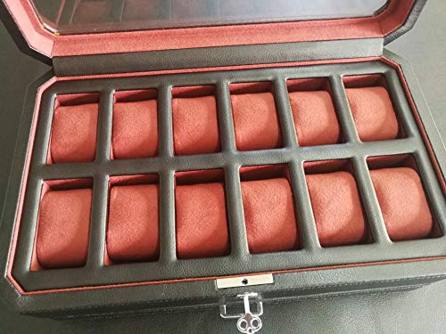 Product Cover VALR Watch Box with Valet Drawer for Men - 12 Slot Luxury Watch Case Display Organizer, Microsuede Liner, Locking Mens Jewelry Watches Holder, Men's Storage Boxes Holder Large Glass Top