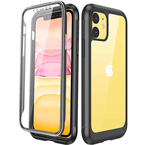 Product Cover Miracase Compatible with iPhone 11 Case, Full Body Clear Design Built-in Screen Protector Shockproof Scatch Resistant Heavy Duty Protection Case Compatiable with iPhone 11 Case 6.1 inch 2019, Black