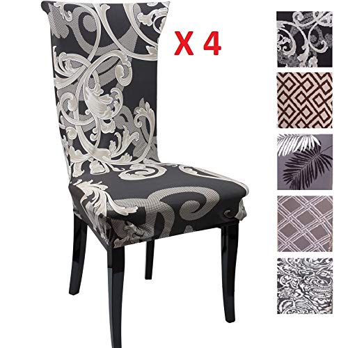 Product Cover CreativesHome 4 PC Dining Room Chair Covers Set | Removable | Washable | Chair Protector | Chair Dresses | Dining Room Chair Slipcovers (Variation 4, Set of 4)