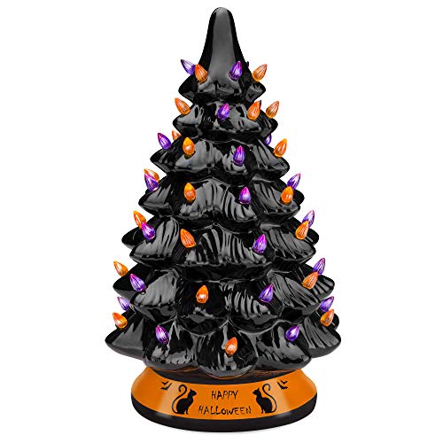 Product Cover Best Choice Products Pre-Lit 15in Ceramic Halloween Tree Holiday Decoration w/Orange & Purple Bulb Lights