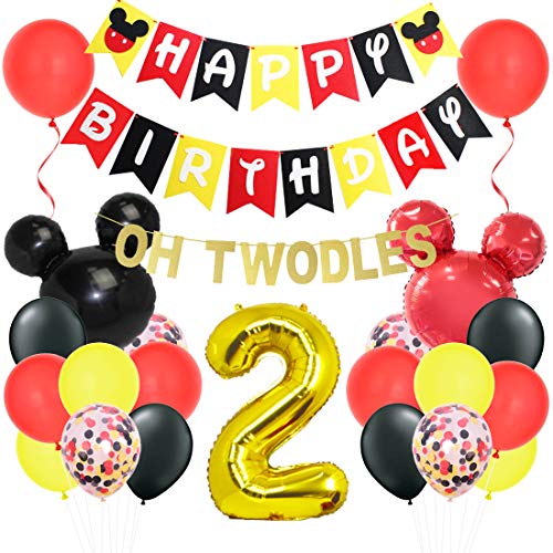 Product Cover Mickey Themed 2nd Birthday Decorations - Minnie Oh Twodles Banner Garland Mickey Head Balloons for Birthday Party Supplies