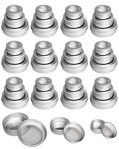 Product Cover LJY 48 Pieces Round Metal Tins Empty Aluminum Cans Storage Containers Screw Lids with Clear Window, Mixed Sizes
