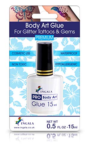Product Cover INGALA PREMIUM Body Adhesive | Body Glue for Glitter Tattoos| Double Size: 0.5fl oz / 15ml | Hypoallergenic & Dermatologically Tested | Body Glue | Waterproof