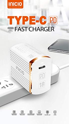 Product Cover INICIO USB-C PD 18W Compact Wall Charger Compatible for iPhone 11 Pro XS Max XS XR 8 8 Plus X & Type C Galaxy Note 10 9 8 S10 Plus Pixel 4 3 XL [ Support Power Delivery ]