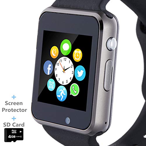 Product Cover Smart Watch, Smartwatch Phone with SD Card Camera Pedometer Text Call Notification SIM Card Slot Music Player Compatible for Android Samsung Huawei and iPhone (Partial Functions) for Men Women Teens