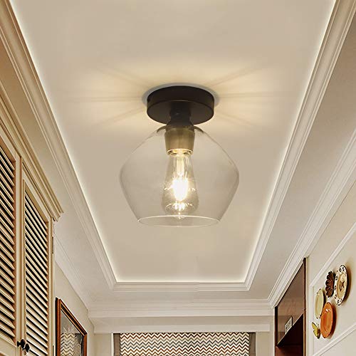 Product Cover DLLT Industrial Glass Ceiling Light Fixture, Vintage Close to Ceiling Light, Semi Flush Mount Light for Dining Room, Bedroom, Cafe, Bar, Corridor, Hallway, Entryway, Passway, Foyer, Clear lampshade