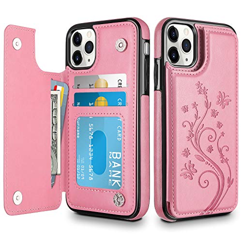 Product Cover HianDier Wallet Case for iPhone 11 Pro Max Case Slim Protective Case with Credit Card Slot Holder Flip Folio Soft PU Leather Magnetic Closure Cover for 2019 iPhone 11 Pro Max 6.5 Inches, Pink