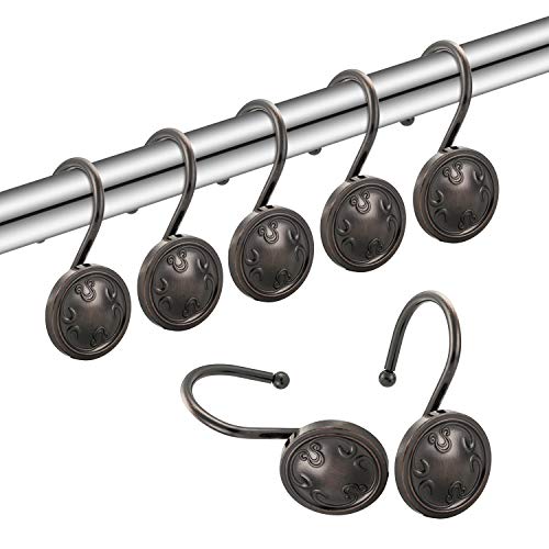 Product Cover Amazer Shower Curtain Hooks, Rust-Resistant Decorative Metal Shower Curtain Rings for Bathroom Shower Rod Shower Curtain Liner - Set of 12, Polished Bronze