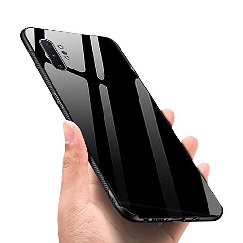 Product Cover Luhuanx Samsung Galaxy Note 10 Plus Case,Note 10+ Plus Case,Tempered Glass Pattern Back+TPU Frame Hybrid Shell Slim Case Galaxy Note10 Plus Case(2019) Anti-Drop (Black)