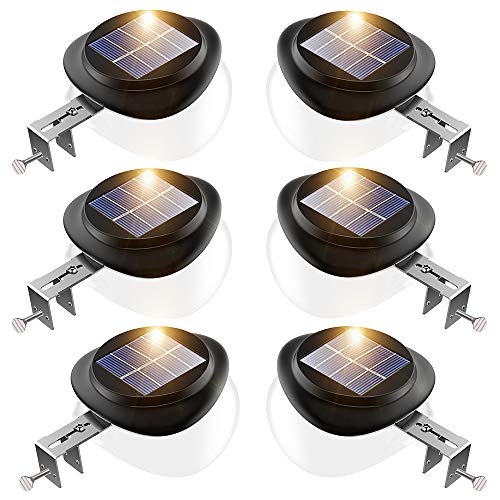 Product Cover JSOT Solar Gutter Lights, Newest 9 LED Outdoor Fence Light Waterproof Wall Lamps for Garden Patio Driveway Deck Stairs (Yellow Light, Pack of 6)