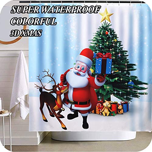 Product Cover OurWarm Christmas Shower Curtain, Xmas Curtains 3D Santa Claus Elk Xmas Tree for Christmas Decorations 72