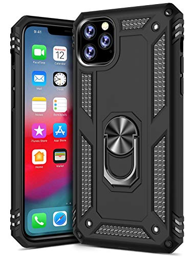 Product Cover GREATRULY Ring Kickstand Phone Case for iPhone 11 Pro Max 6.5 Inch (2019),Heavy Duty Dual Layer Drop Protection iPhone 11 Pro Max Case,Hard Shell + Soft TPU + Ring Stand Fits Magnetic Car Mount,Black