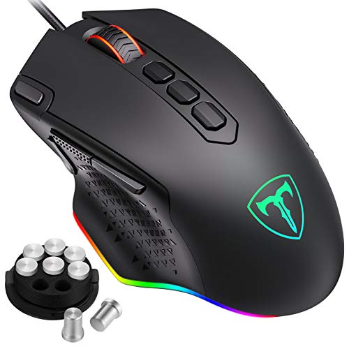 Product Cover PICTEK RGB Gaming Mouse, [2020 Upgraded] Wired Mouse Gaming with Fire & Sniper Button, 10 Programmable Buttons, 12000 DPI, Weight Tuning Set, Computer Mouse for Laptop, USB Mouse for Windows PC Gamer