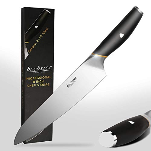 Product Cover Becozier Professional Chef's Knife, 8 inch German High Carbon stainless steel cooking knife, sharp Edge, G10 Handle, Ergonomic Grip. Multipurpose Top kitchen knife for Home and Restaurant.