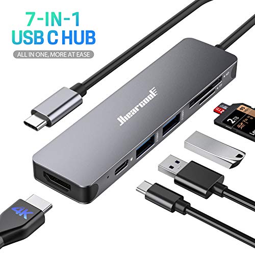 Product Cover Hiearcool USB C Hub, MacBook Pro Adapter USB C Dongle, 7 in 1 USB C to HDMI Multiport Adapter Compatible for USB C Laptops Nintendo and Other Type C Devices (4K HDMI USB3.0 SD/TF Card Reader 100W PD)