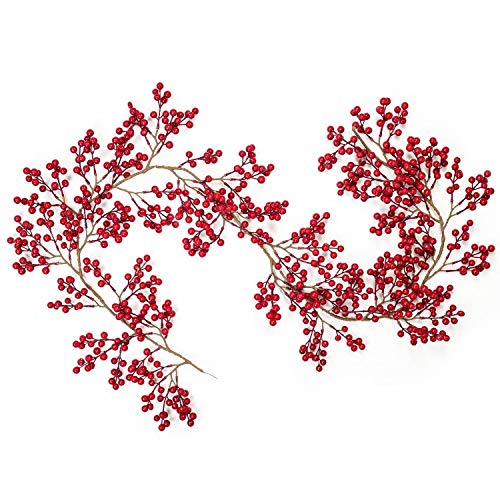 Product Cover DearHouse 6FT Red Berry Garland, Flexible Artificial Red and Burgundy Berry Garland for Indoor Outdoor Hone Fireplace Decoration for Winter Christmas Holiday New Year Decor