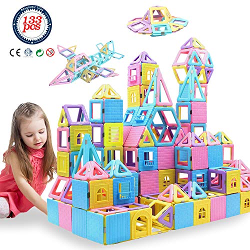 Product Cover HLAOLA Magnetic Blocks 133PCS Upgrade Magnetic Building Blocks Magnetic Tiles Educational Toys Tiles Set for kids  Magnet Stacking Toys for Kids Children Age 3 4 5 6 7 Year Old (3D Macaron Colors)
