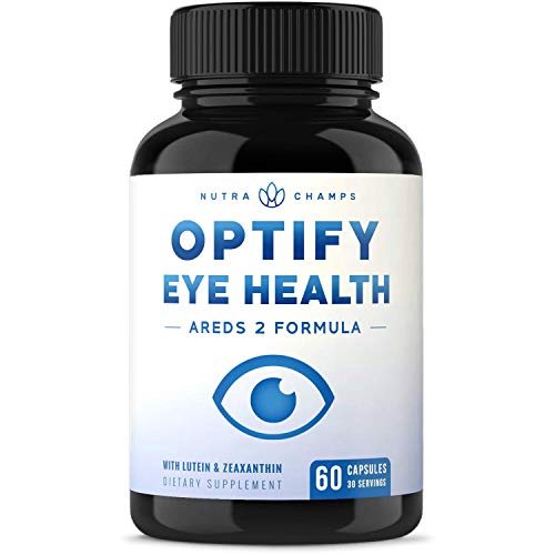 Product Cover Eye Vitamins with Lutein and Zeaxanthin - AREDS 2 Formula for Macular Degeneration, Strain, Dry Eyes & Vision Support - Optify Eye Health Ocular Care Supplement with Omega 3 Powder & Bilberry Extract