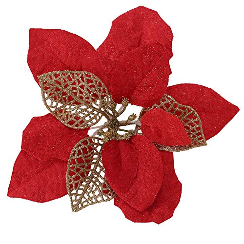 Product Cover Sattiyrch 16pcs Glitter Poinsettia Christmas Tree Ornaments Poinsettia Artificial Flowers for Christmas Decorations,9