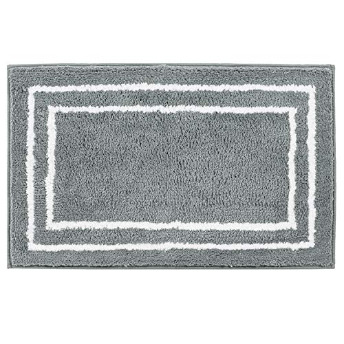 Product Cover Artiron Banded Bathroom Rug Non-Slip Absorbent Water Super Cozy Floor Mats, Soft Shaggy Microfiber Kids Rugs Durable Machine Washable Bath Rugs for Shower Mat 20x31inch Light Gray