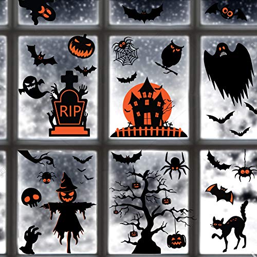Product Cover 60PCs Halloween Decorations Halloween Window Clings Decals For Halloween Supplies Happy Halloween Wall Decal Good Halloween Party