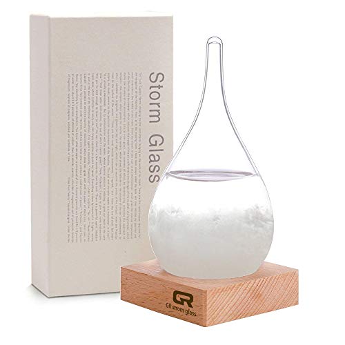Product Cover FUNOHYE GR Storm Glass Weather Station Cloud Storm Crystal Weather Forecast Bottle with Wooden Base Creative Stylish Decorative Desktop Weather Predictor Water Drops for Home and Office (M)