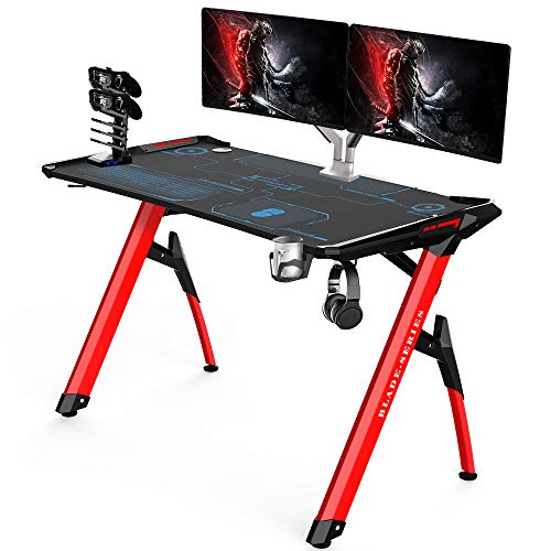 Product Cover Kinsal Blade Series Gaming Style Computer Desk Office Desk Student Table PC Desk with RGB LED Lights & Cup Holder & Gamer Workstation & Headphone Hook and King Sized Mouse Pad (RGB)