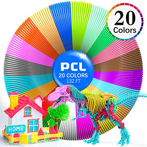 Product Cover 3D Printing Pen PCL Filament Refills 1.75mm, Pack of 20 Colors Glow in The Dark, Low Melting Temp of 70℃, High-Precision Diameter, Non-Toxic Non-Clogging, Gifts for Kids(132 FT)