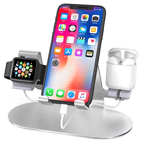 Product Cover 3 in 1 Aluminum Charging Stand for Apple Watch : Charger Stand Charging Station Dock for iWatch Series 4/3/2/1,AirPods, iPad, iPhone 11/11 Pro/Xs/X Max/XR/X/8/8Plus/7/7 Plus /6S /6S Plus