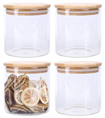 Product Cover Lawei 4 Pack Glass Storage Jars with Sealed Bamboo Lids - 18.6 FL OZ Clear Glass Bulk Food Storage Canister for Serving Tea, Coffee, Spice, Candy, Cookie