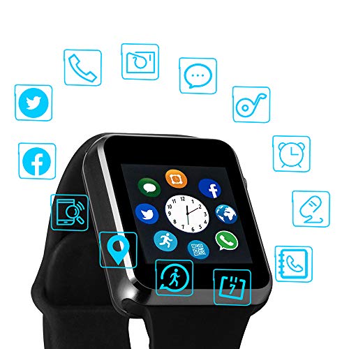 Product Cover Smart Watch Color Touch Screen Bluetooth Smart Watch Sports Smart Watch TF/SIM Card Slot Smart Watch Multi Function Smart Watch Compatible with Samsung Android iPhone iOS Kids Women Men (Black)