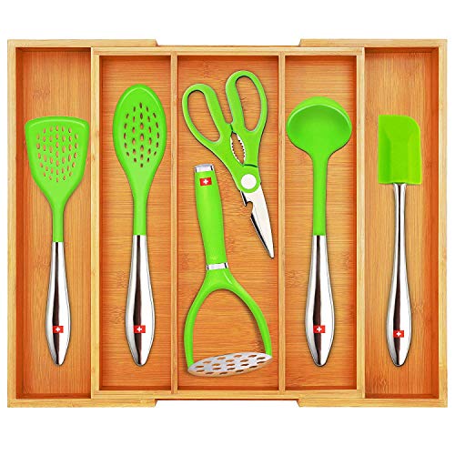 Product Cover Bamboo Kitchen Drawer Organizer and Utensil Holder - Expandable Cutlery Tray for Kitchen Utensils, Flatware and Silverware by Royal Craft Wood