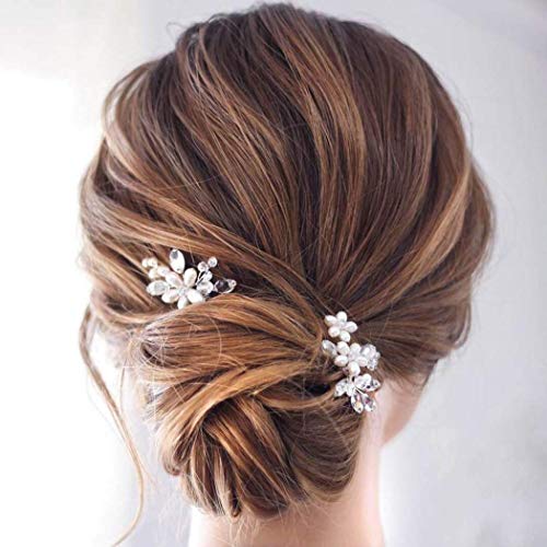 Product Cover Catery Flower Bride Wedding Hair Pins Crystal Pearl Hair Set Jewelry Headpieces Bridal Decorative Hair Accessories for Women Pack of 2 (Rose Gold)