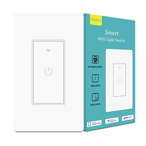 Product Cover Smart Light Switch, Yeewell 2.4Ghz WiFi Light Switch with Timer and Remote Control, Works with Alexa, Google home and IFTTT, Neutral Wire Needed, Single Pole, No Hub Required, 1 Pack
