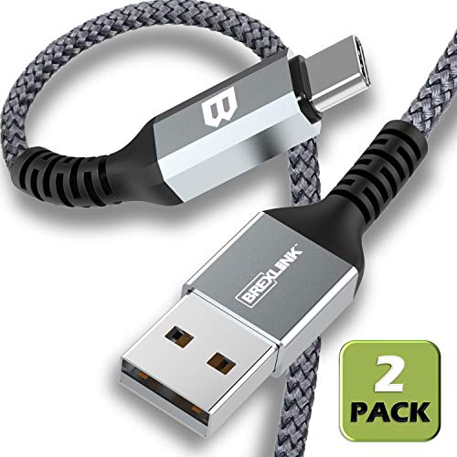 Product Cover USB C Cable Samsung Galaxy S8 Charger,BrexLink USB C to USB A Charger (6.6ft/2 Pack), Nylon Braided Fast Charging Cord for Samsung Galaxy S10 S9 S8 Note 9, Pixel, LG V30 G6, Nintendo Switch(Grey)