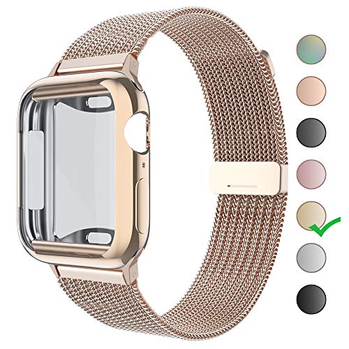 Product Cover HONEJEEN Compatible for Apple Watch Band with Screen Protector 38mm 40mm 42mm 44mm, Soft TPU Protective Case with Stainless Steel Mesh Loop Replacement for iWatch Band Series 4 3 2 1