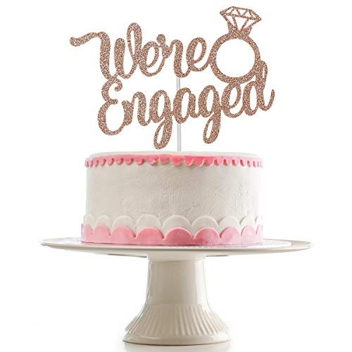 Product Cover Rose Gold Glittery We're Engaged Cake Topper for Engagement Party Decorations,Engagement Celebration Decorations