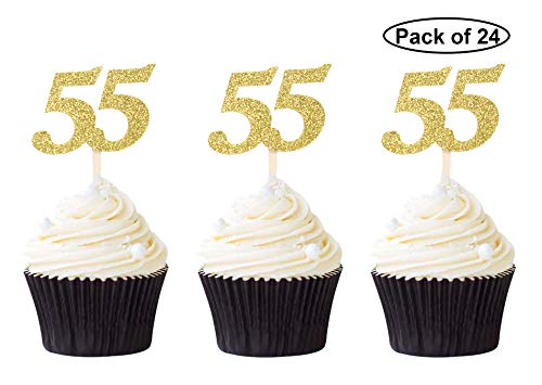 Product Cover 24 PCS Number 55 Cupcake Toppers Gold Glitter 55th Birthday Cupcake Picks Birthday Anniversary Party Decorations Supplies