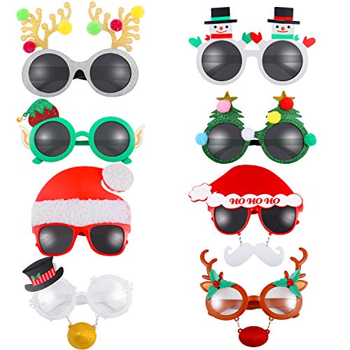 Product Cover Frienda 8 Pairs Novelty Christmas Glasses Costume Party Eyeglasses Xmas Holiday Accessories for Christmas Halloween Thanksgiving Party Favor