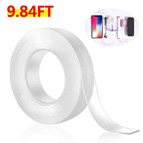 Product Cover Double Sided Adhesive Grip Tape,Traceless Transparent Gel Mat Tape Washable Removable and Reusable Sticky Anti-Slip Gel Tape for Paste Photos Posters,Fix Carpet Mats or Office Wall 9.84FT