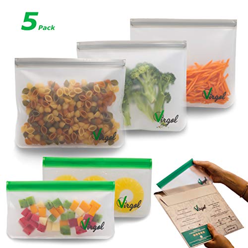Product Cover Reusable Ziplock Bags, Double Zipper - 5 Pack Extra Thick Reusable Sandwich Bags And Food Bags(3 Reusable Lunch Bags + 2 Reusable Snack Bag) BPA Free Reusable bags for Home & Travel