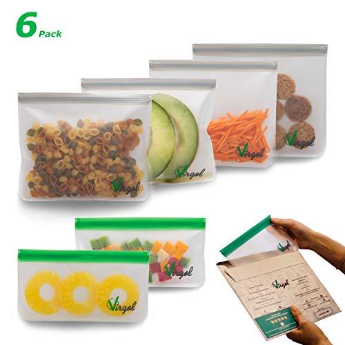 Product Cover Reusable Storage Bags Double Zipper - 6 Pack Extra Thick Reusable baggies As Sandwich Bags And Food Bags(4 Reusable Lunch Bags + 2 Reusable Snack Bag) BPA Free Reusable bags for Home & Travel