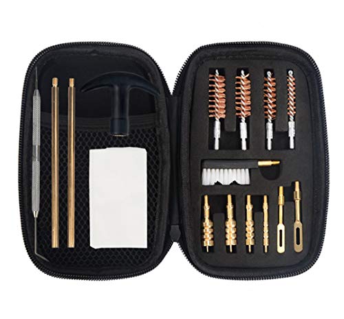 Product Cover GLORYFIRE Gun Cleaning Kit Handgun Cleaning Kit Pistol Cleaning Kit .22.357/9mm.40.45 Caliber Brass Jags Tips and 2 Empty Bottles with Zippered Compact Case for Hunting Shooting