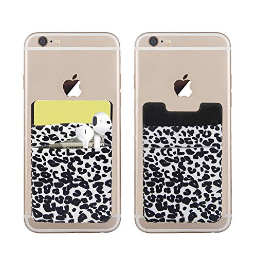 Product Cover SS Phone Card Holder, 2 Pack Phone Pocket Stretchy Lycra Stick On Wallet for Credit Card, Business Card ID and Keys, Phone Wallet for Almost All Phones （Leopard Print）